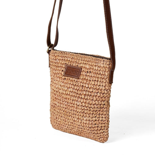 Natural colour Rafia/straw sling bag with adjustable leather handle