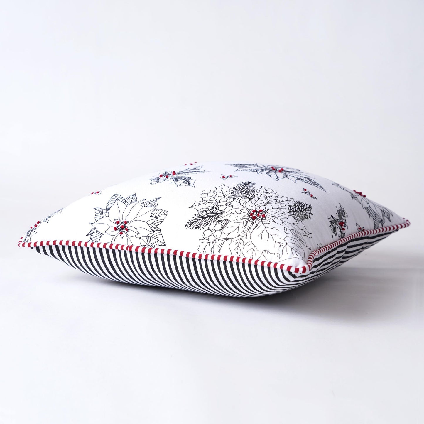 Christmas pillow cover, Poinsettia pattern, black and white, standard size 16X16 inches, other sizes available