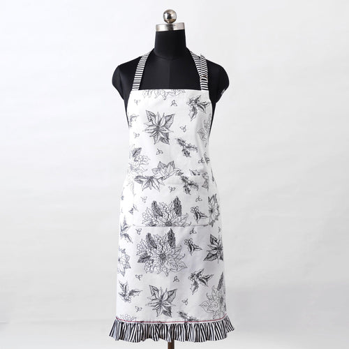 Christmas apron, poinsettia print, shabby chic kitchen accessory, size 27
