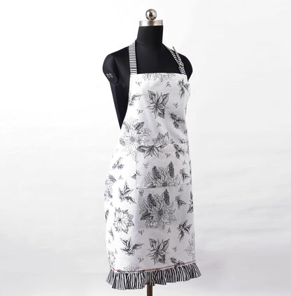 Christmas apron, poinsettia print, shabby chic kitchen accessory, size 27"X 35"