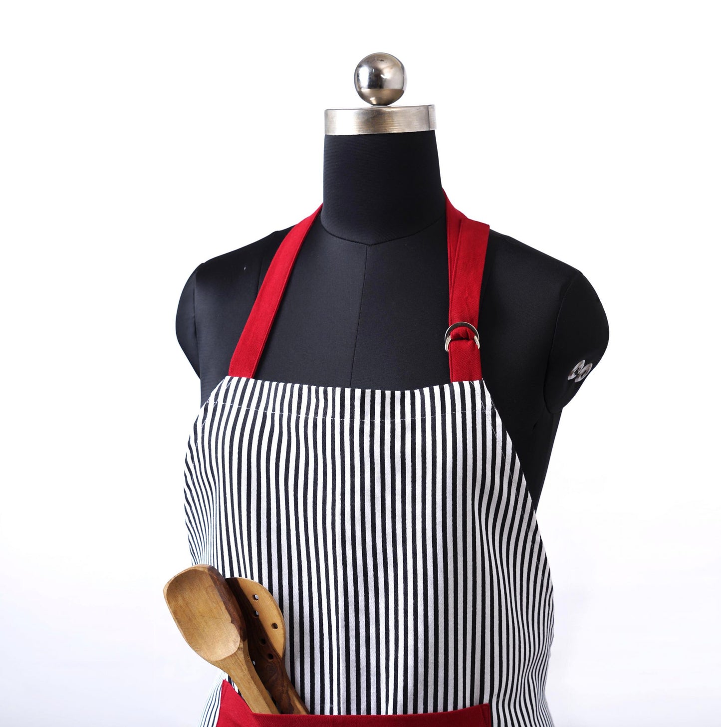 Christmas apron, Black and white stripe with embroidery, kitchen accessory, size 27"X 35"