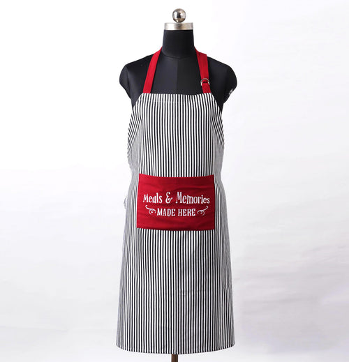 Christmas apron, Black and white stripe with embroidery, kitchen accessory, size 27