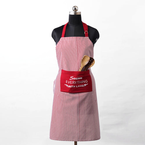 Christmas apron, Red and white stripe with embroidery, kitchen accessory, size 27