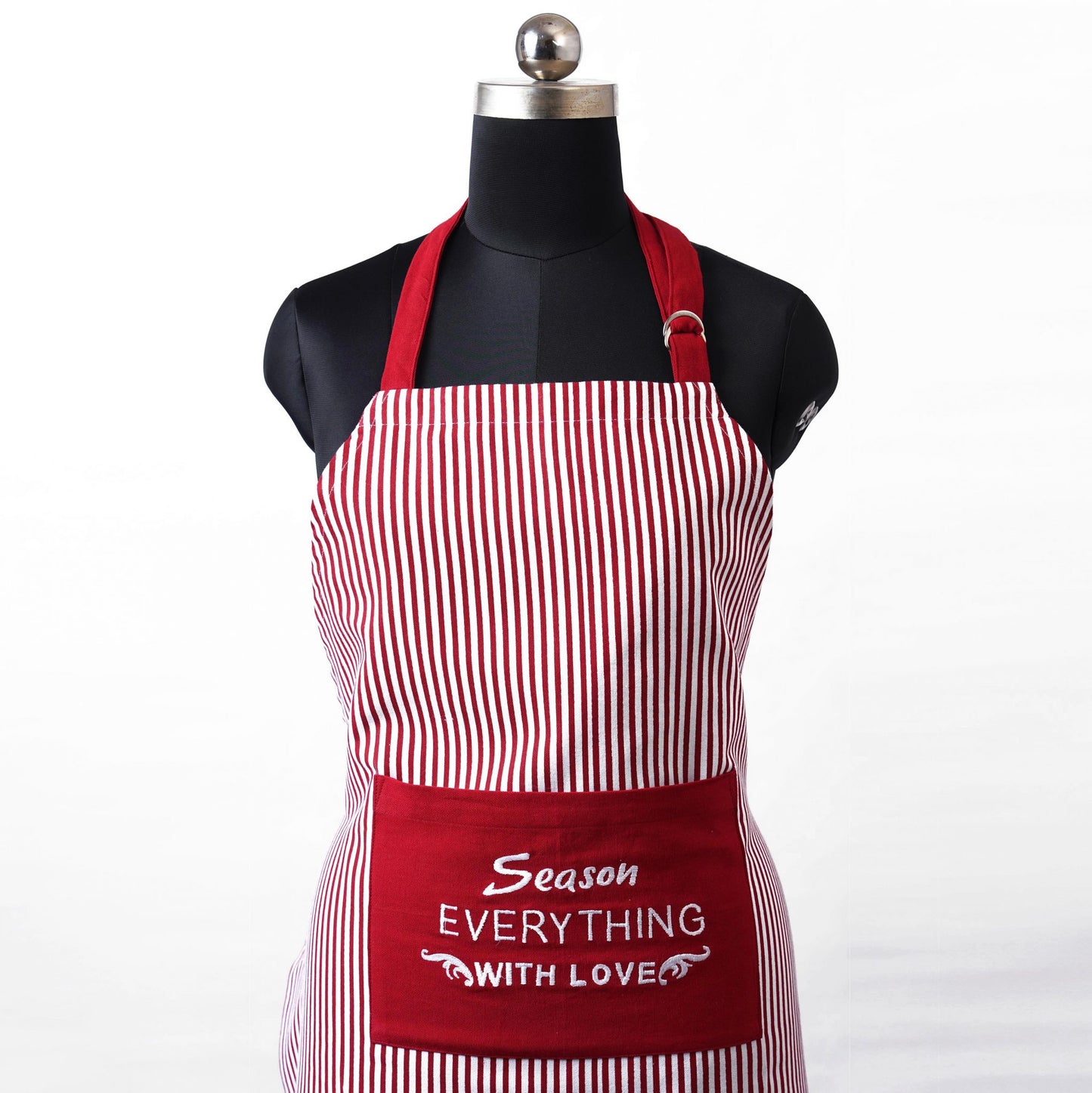 Christmas apron, Red and white stripe with embroidery, kitchen accessory, size 27"X 35"