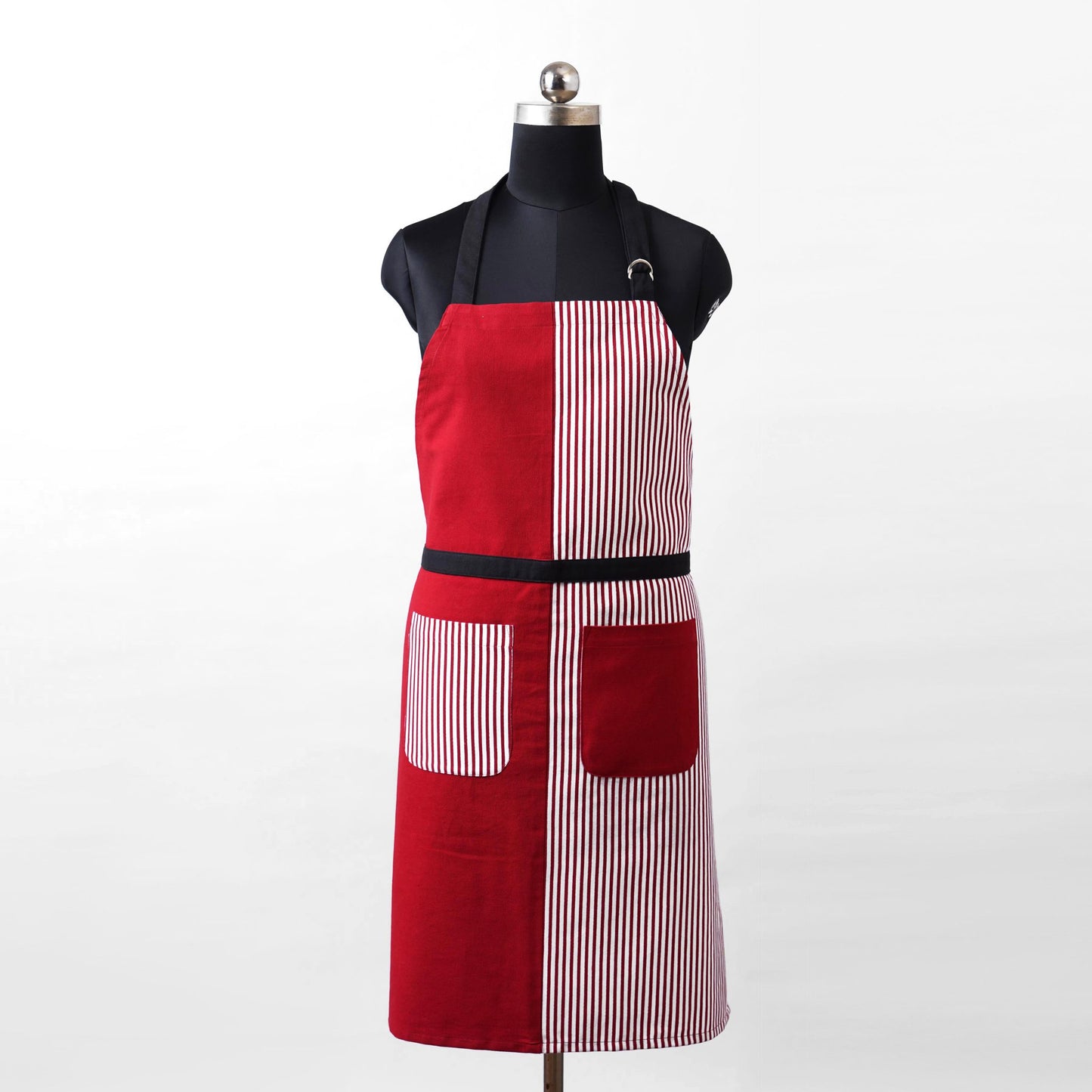 Christmas apron, Red and stripe panel, kitchen accessory, size 27"X 35"