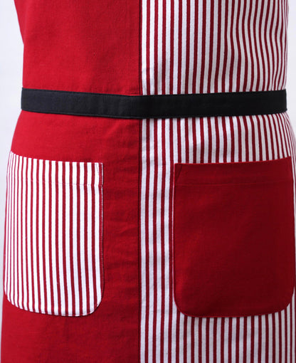 Christmas apron, Red and stripe panel, kitchen accessory, size 27"X 35"