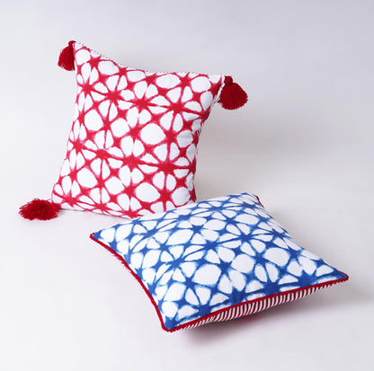 Blue & White Tie Dye Prism Print Cushion Cover with Red Trim | Multiple Sizes - Vliving