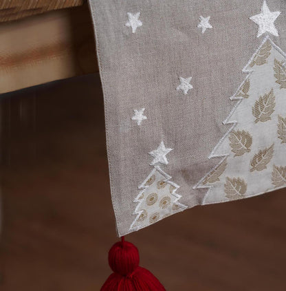 Linen Christmas table runner, Christmas tree pattern, embroidery and applique, sizes available