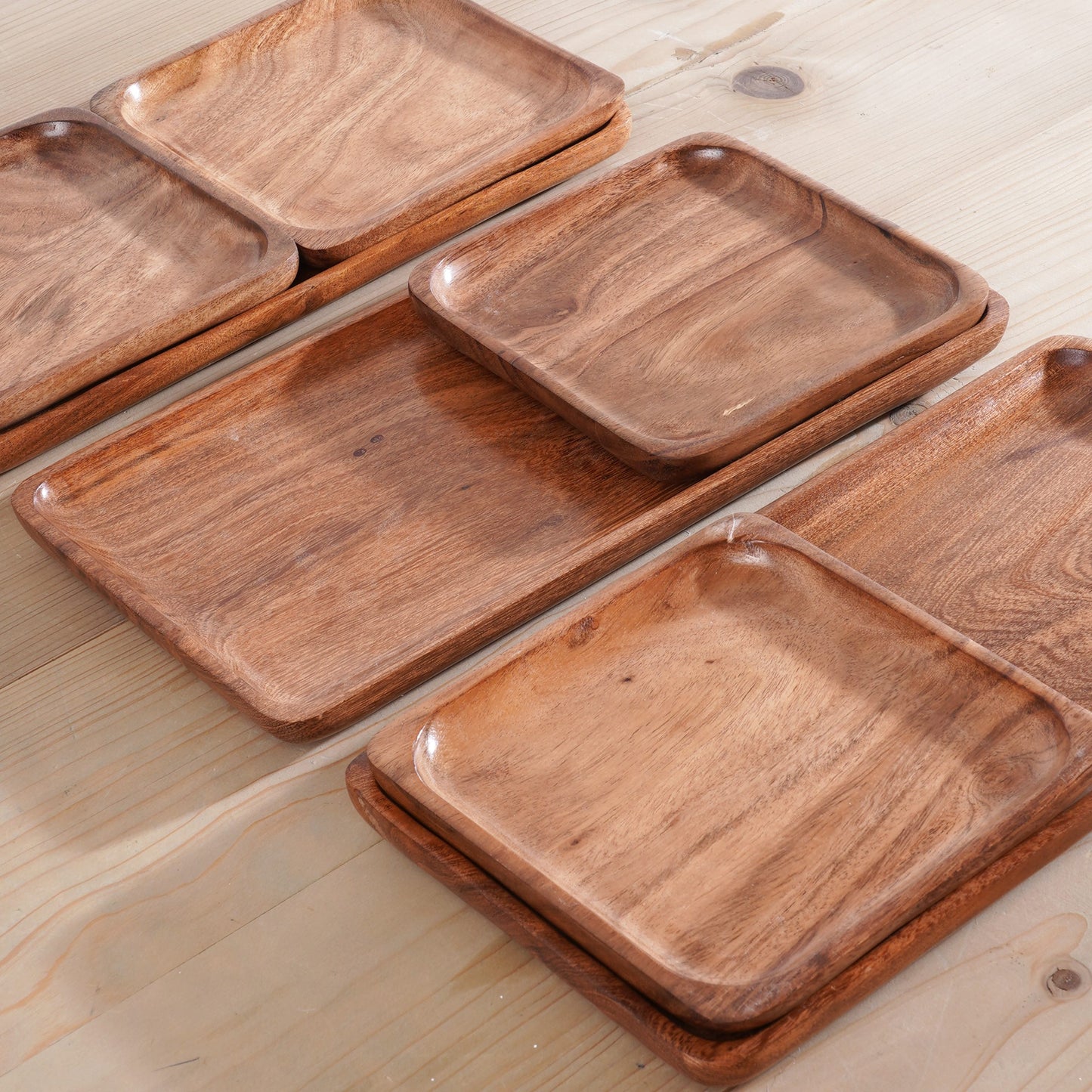 Set of 3 Wooden serving trays, acacia wood, farm house decor