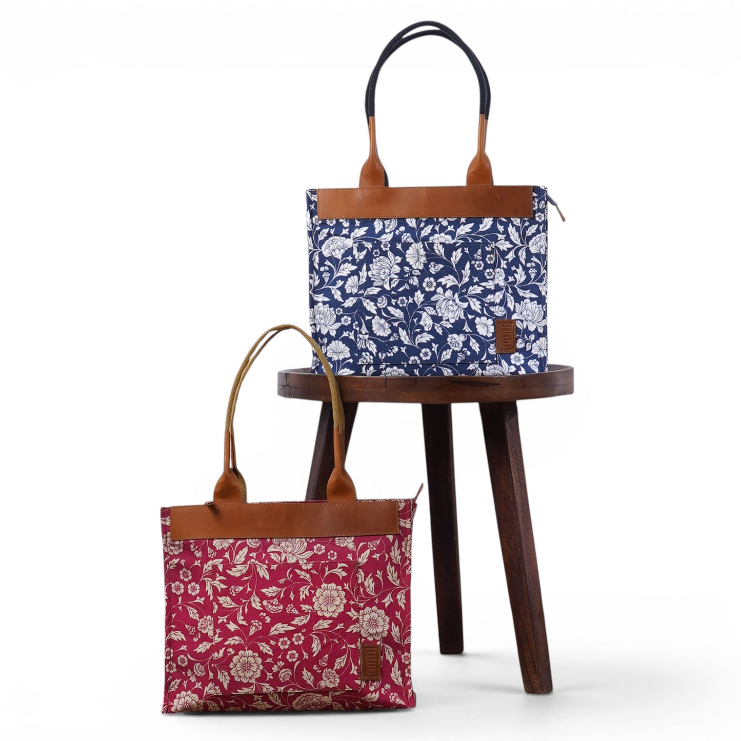 Indigo Kalamkari Print Cotton & Leather Large Tote Bag | Shoulder Bag | 12×14×4 Inches