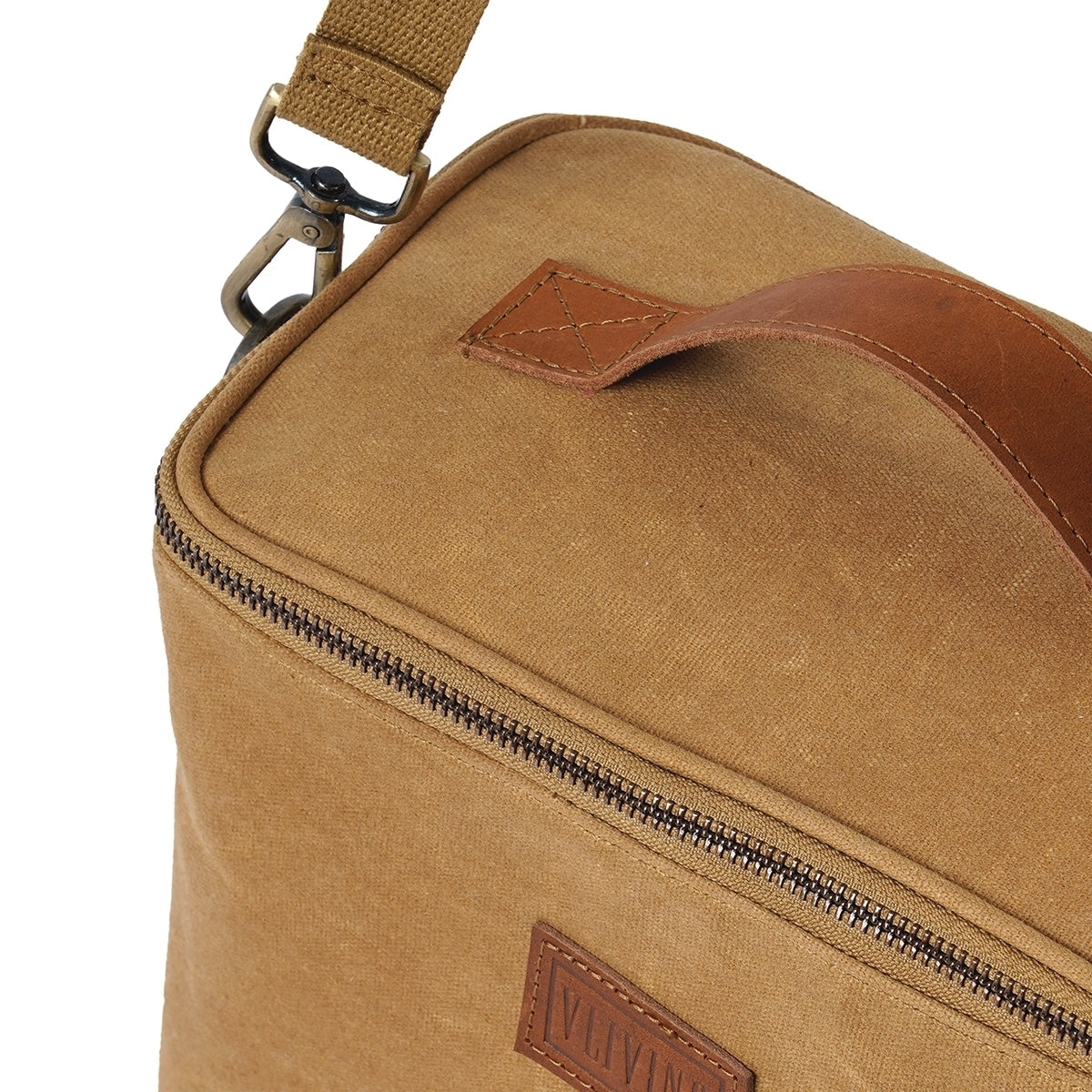 Sand Brown waxed canvas lunch bag, snack bag, with insulation lining, 9.5X8.5X5 inches