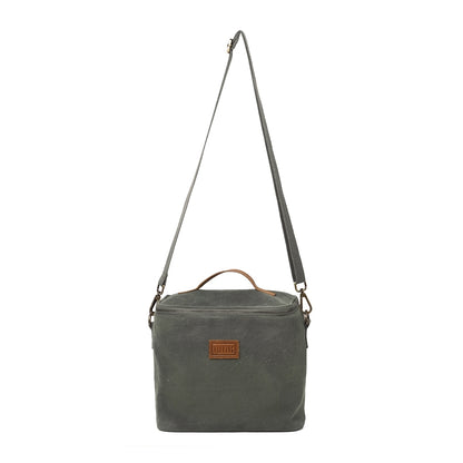 Olive Green waxed canvas lunch bag, snack bag, with insulation lining, 9.5X8.5X5 inches