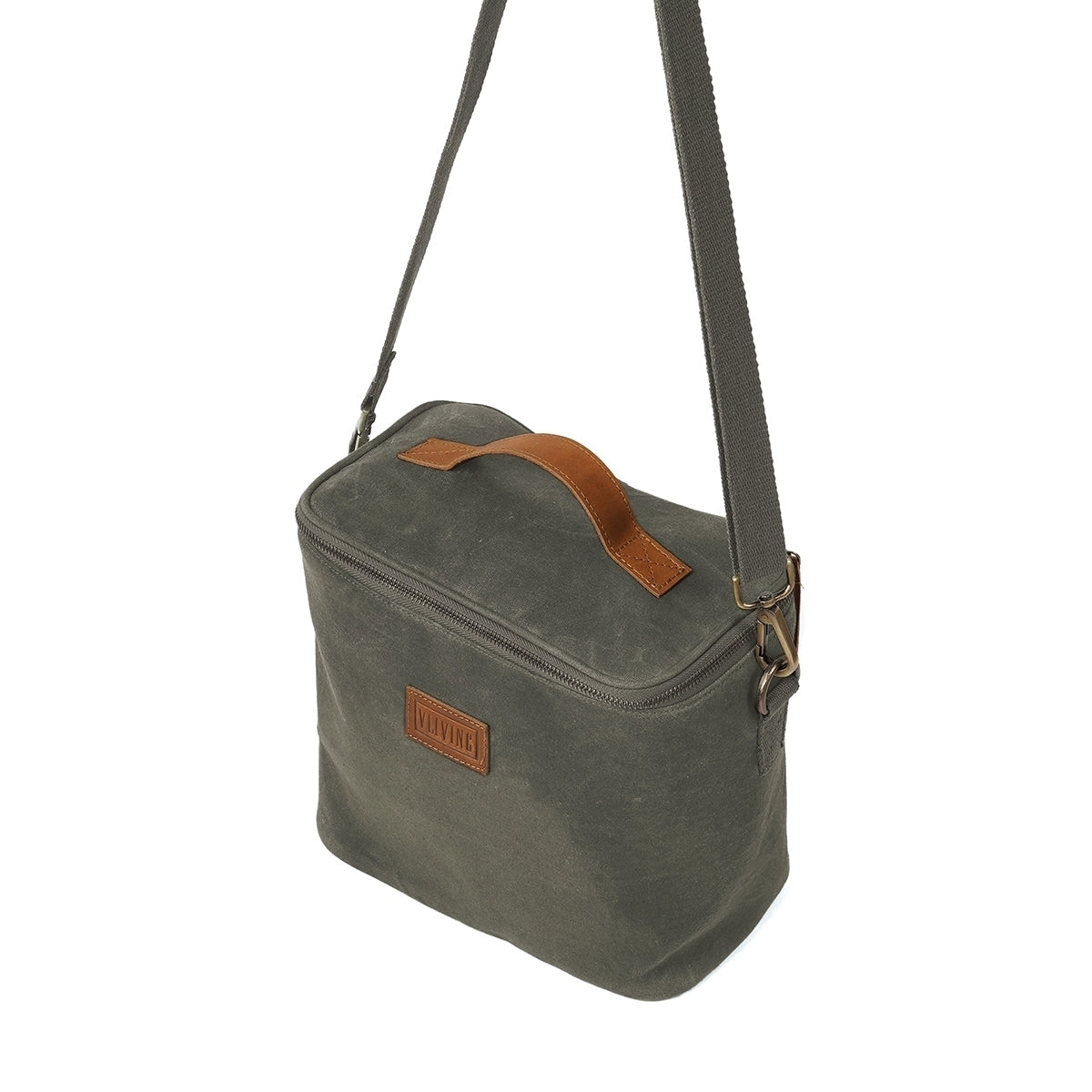 Olive Green waxed canvas lunch bag, snack bag, with insulation lining, 9.5X8.5X5 inches