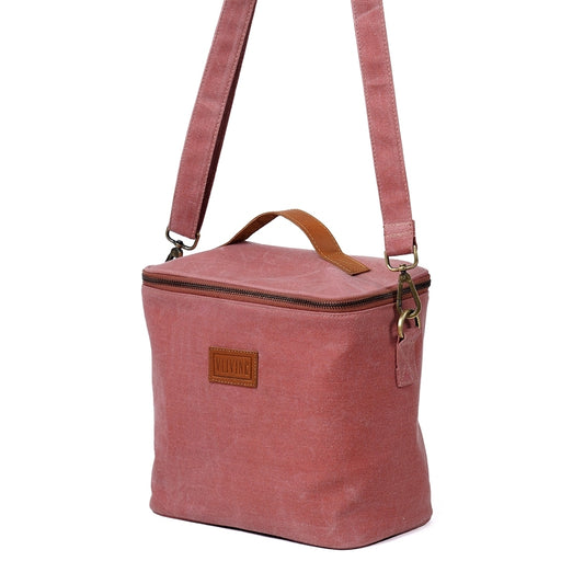 Brick Red waxed canvas lunch bag, snack bag, with insulation lining, 9.5X8.5X5 inches