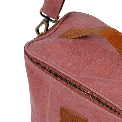 Brick Red waxed canvas lunch bag, snack bag, with insulation lining, 9.5X8.5X5 inches