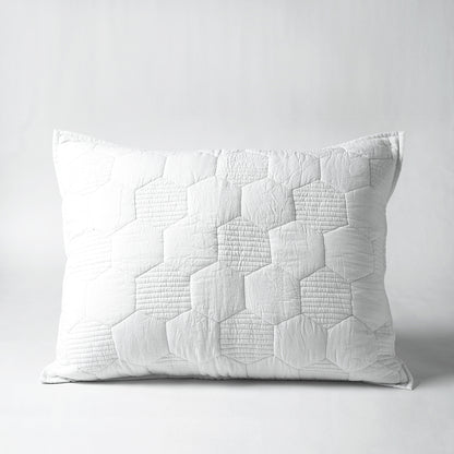 SHWET - WHITE quilted pillow covers, hexagon quilting pattern, 100% cotton, Sizes available