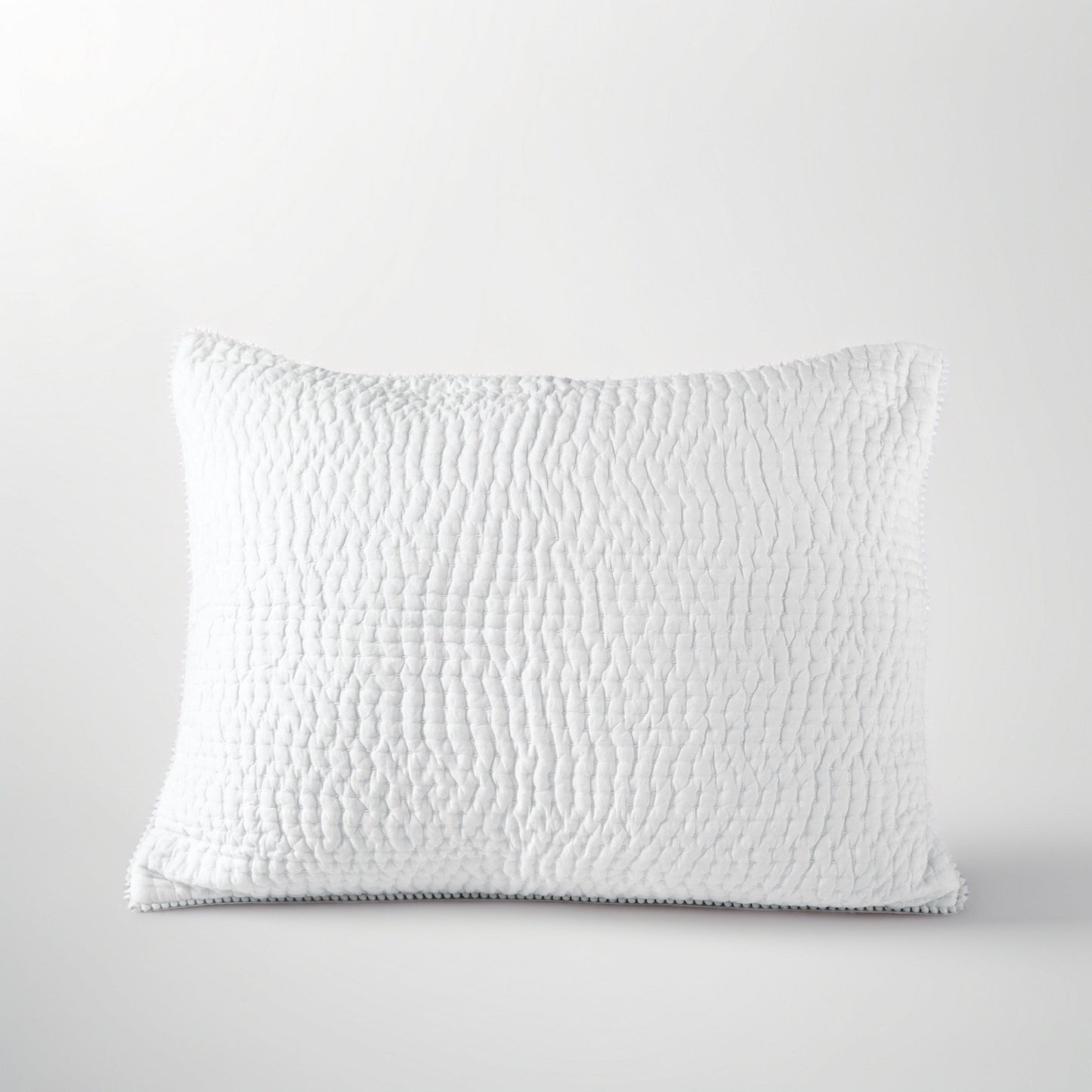 SHWET - White Kantha Quilted Pillow covers, Stripe quilting, 100% cotton