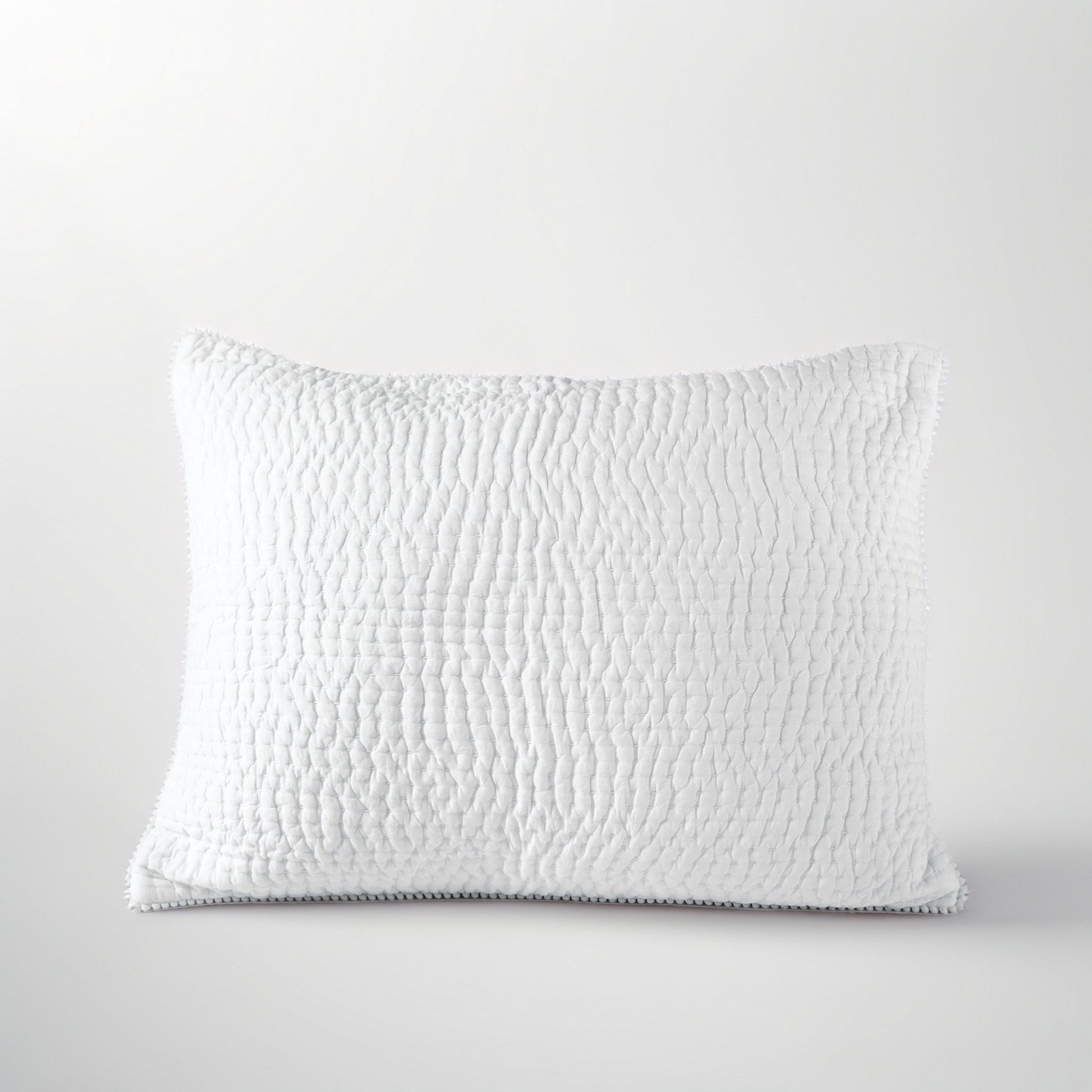 SHWET - White Kantha Quilted Pillow covers, Stripe quilting, 100% cotton