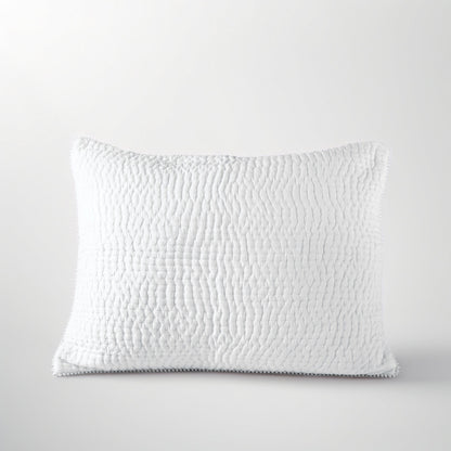 SHWET - White Kantha Quilted Pillow covers, Stripe quilting, 100% cotton