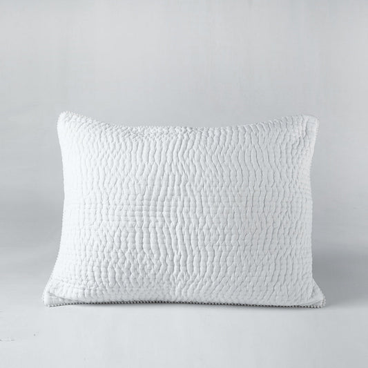 SHWET - White Kantha Quilted Pillow covers, Stripe quilting, 100% cotton