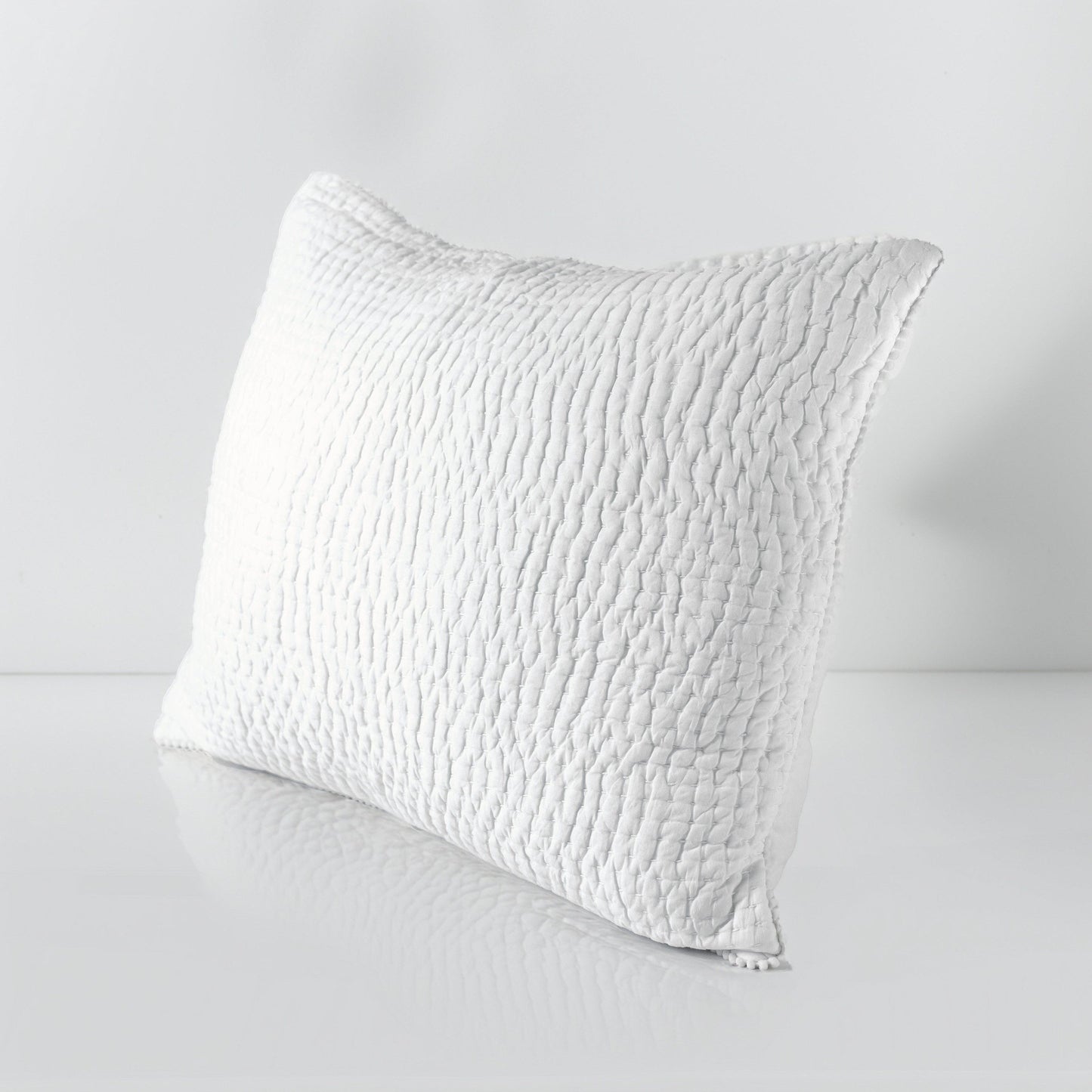 SHWET - White Kantha Quilted Pillow covers, Stripe quilting, 100% cotton