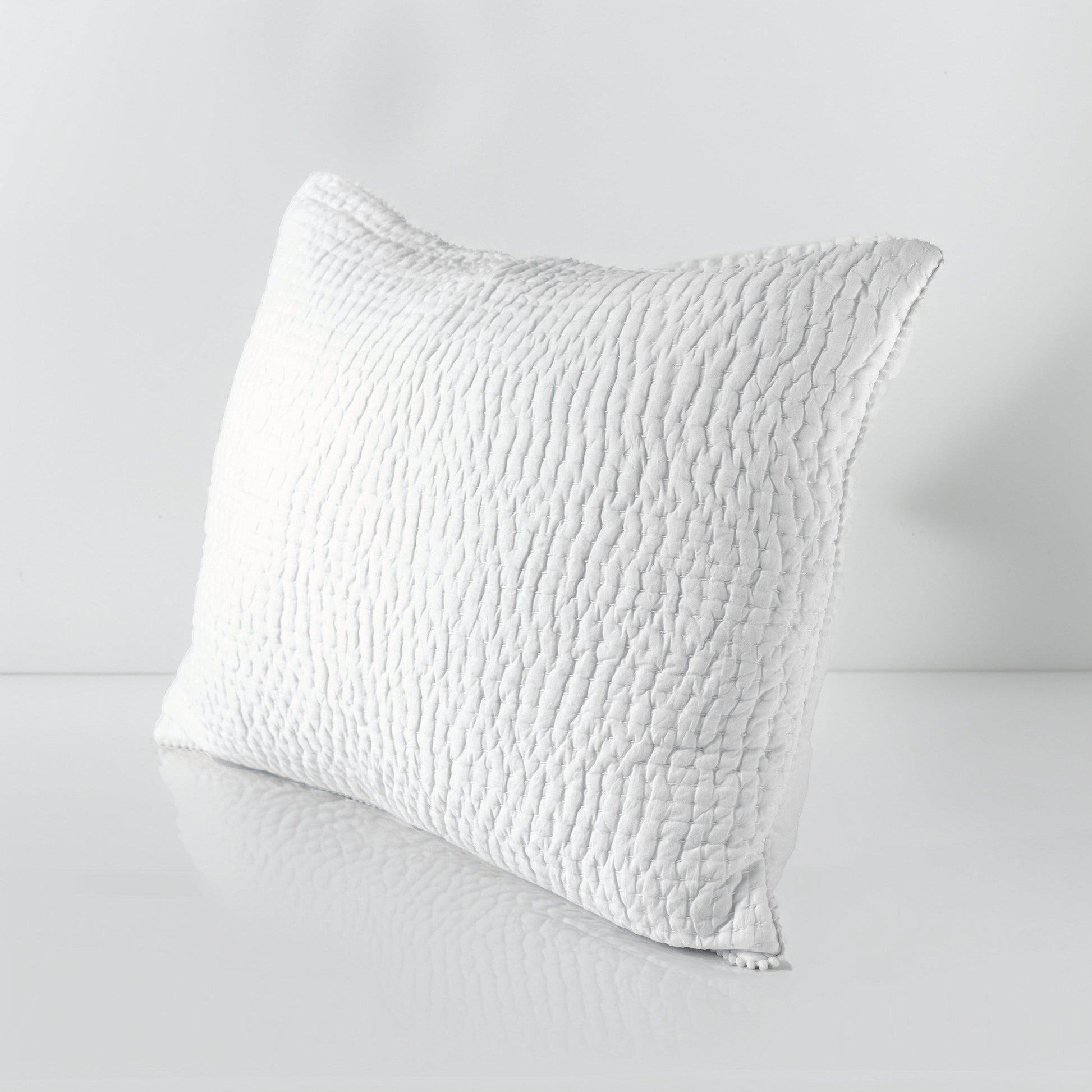 SHWET - White Kantha Quilted Pillow covers, Stripe quilting, 100% cotton