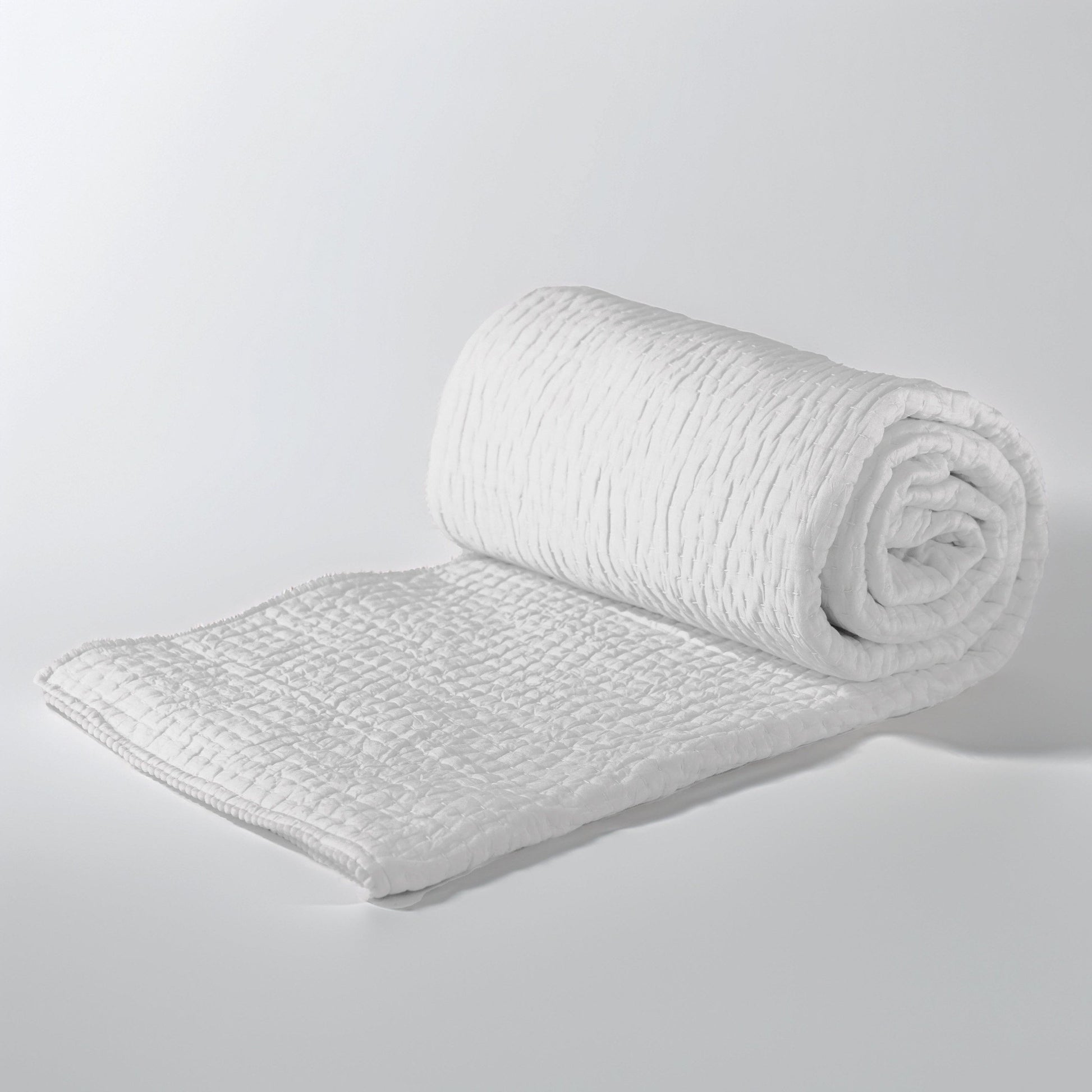 SHWET - White Kantha cotton Quilt, Stripe quilting, sizes available