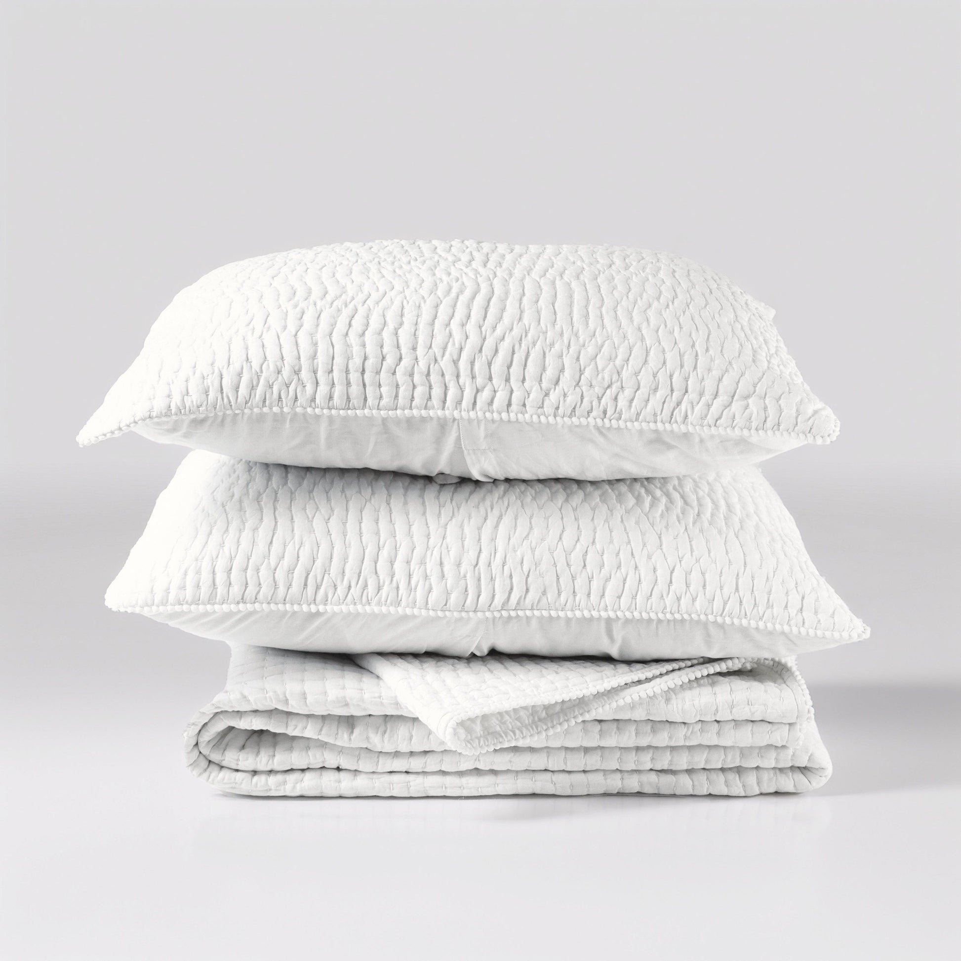 SHWET - White Kantha Quilted bed set, Stripe quilting, 100% cotton