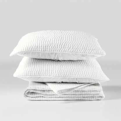 SHWET - White Kantha Quilted bed set, Stripe quilting, 100% cotton