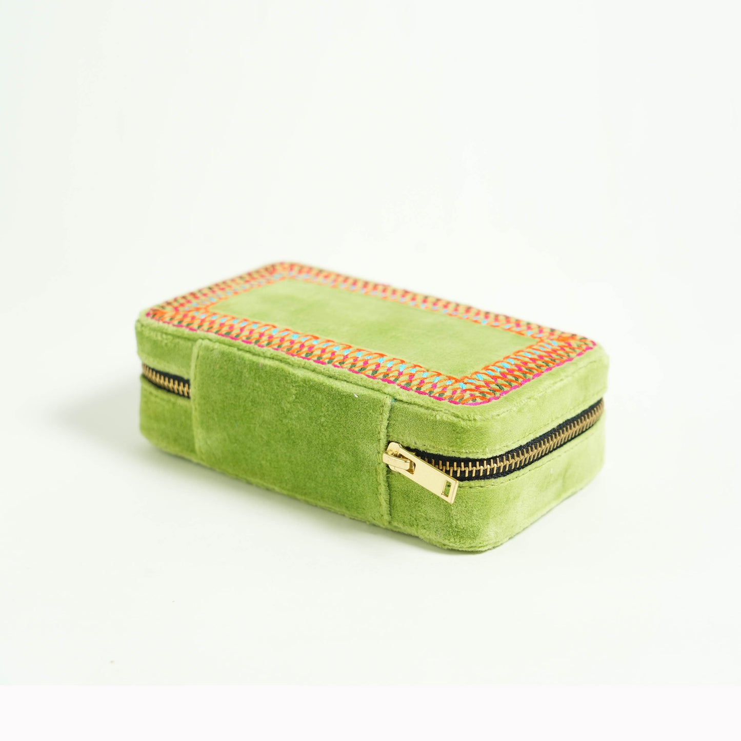 Lime Green Rectangular Embroidered Jewellery box