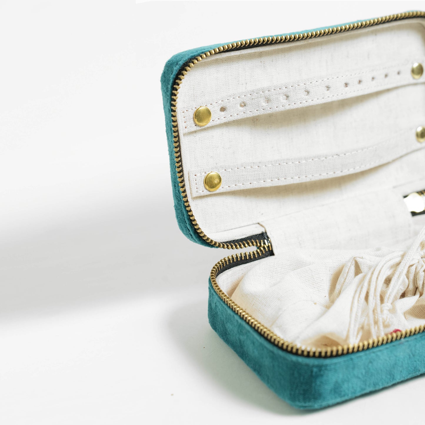 Teal Velvet Embroidered Rectangular Jewellery Box | Handcrafted Jewellery Organiser | 3.5 × 6.25 × 2 Inches - Vliving