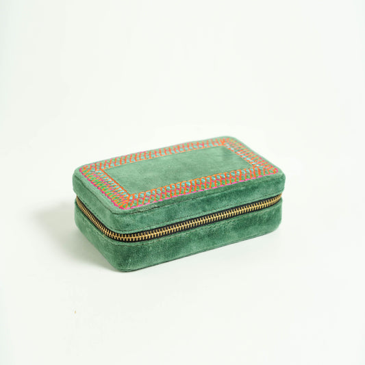 Tropical Green Rectangular Embroidered Jewellery box