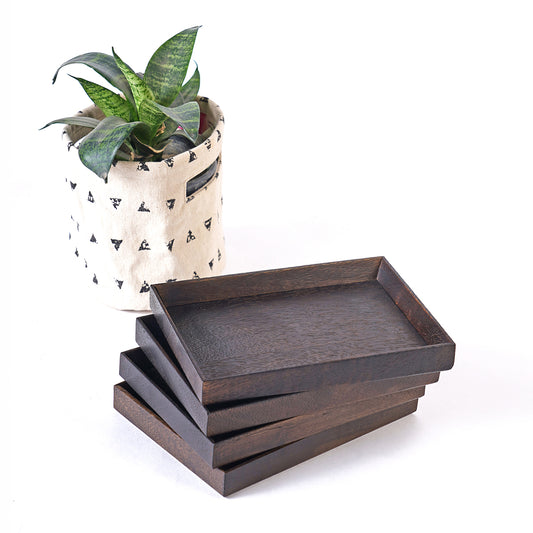 Small rustic mango wood tray, size 5X7 inches, Dark Brown