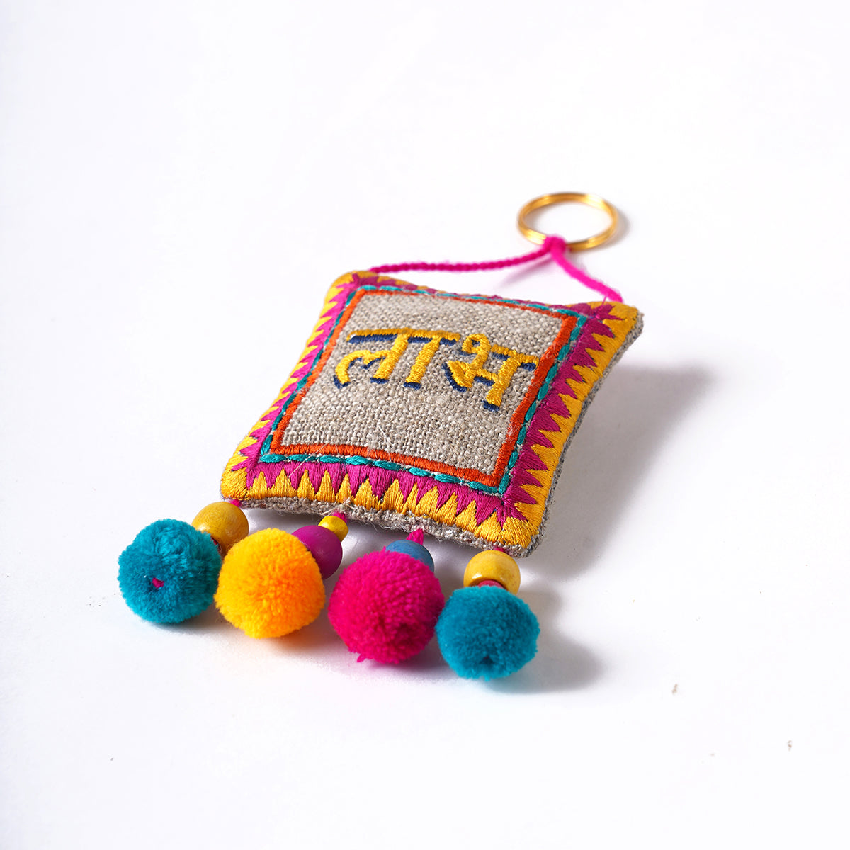 Pair of SHUBH-LABH tassels, Multicolor handmade auspicious charm, size 6" or 16 cms