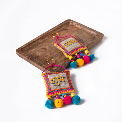 DIWALI GIFT PACK - Natural finish wooden snack tray with pair of SHUBH-LABH tassels