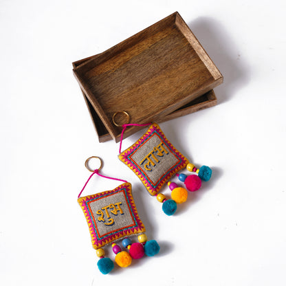 DIWALI GIFT PACK - Natural finish wooden snack tray with pair of SHUBH-LABH tassels