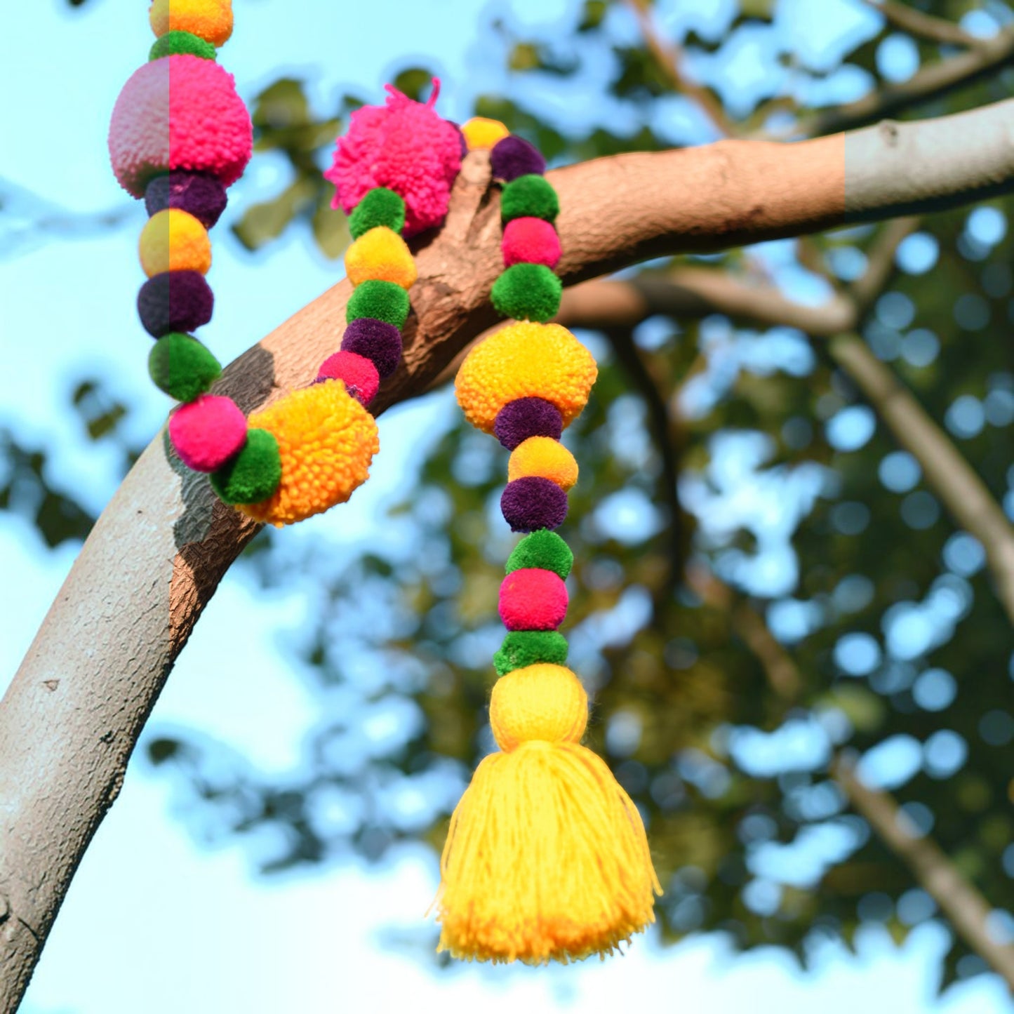 Multicolour Pompom Garland – Handmade | Bohemian & Festive Decor | Per Metre
