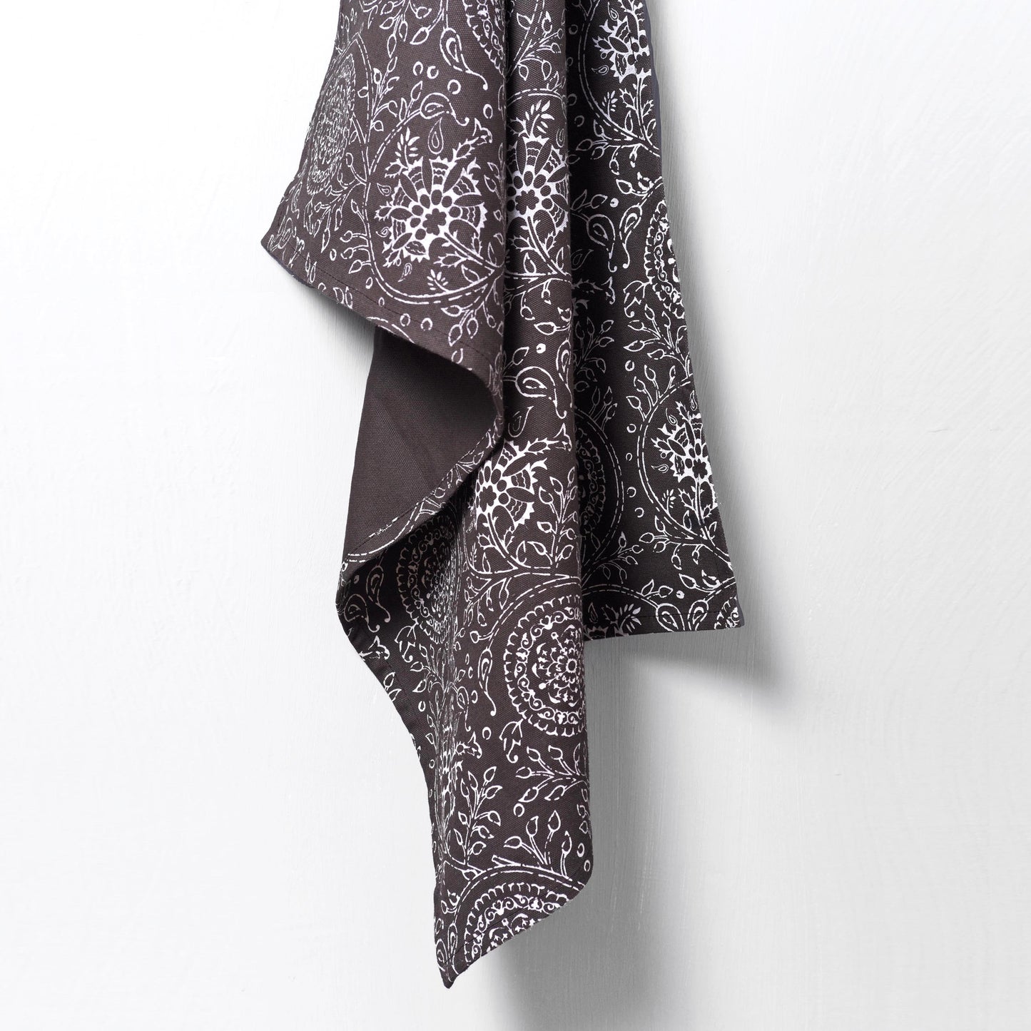 KALAMKARI Dark brown Kitchen Towel, floral print, Indian ethnic, printed Tea Towel, 100% cotton, size 20X28 inches