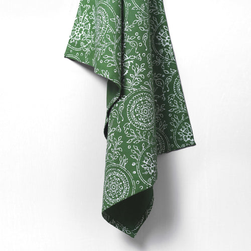 Green Kitchen Towel, floral print, kalamkari, Indian ethnic, printed Tea Towel, 100% cotton, size 20X28 inches