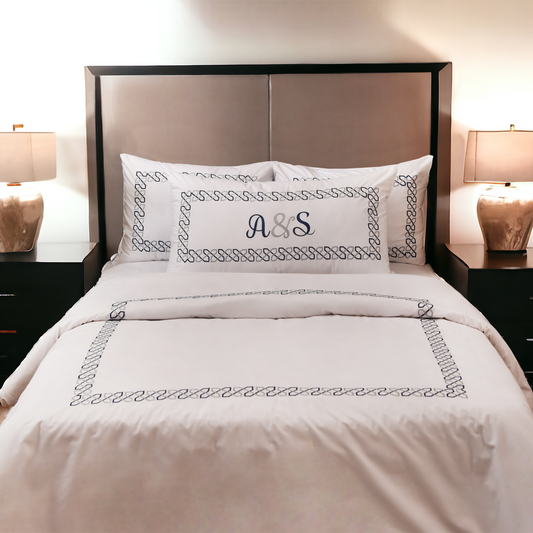 Embroidered Duvet cover set, 300TC pure white cotton, Sizes available