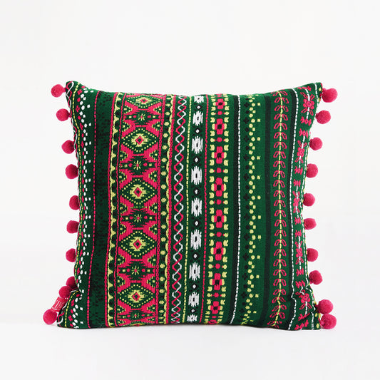 Acryllic tropical Green pillow cover, Multicolor dobby