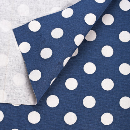 Dark blue printed fabric, polka dot pattern, retro print