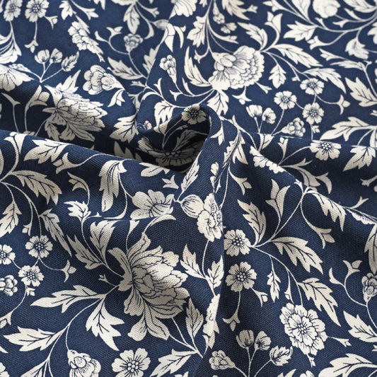 Blue printed fabric, kalamkari pattern,floral print
