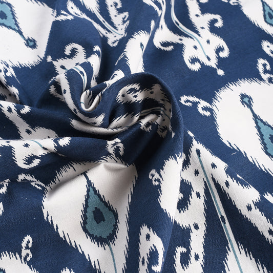 Blue Ikat print fabric, ikat pattern cotton fabric