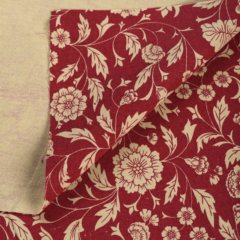 Dark red printed fabric, Kalamkari pattern, Floral print