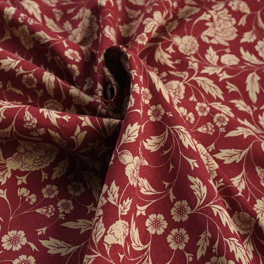 Dark red printed fabric, Kalamkari pattern, Floral print