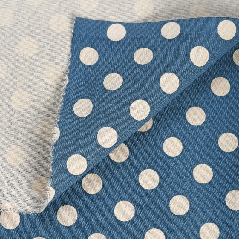 Blue printed fabric, polka dot pattern, retro print