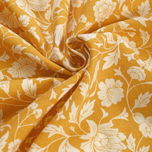 Yellow printed fabric, Kalamkari pattern,floral print