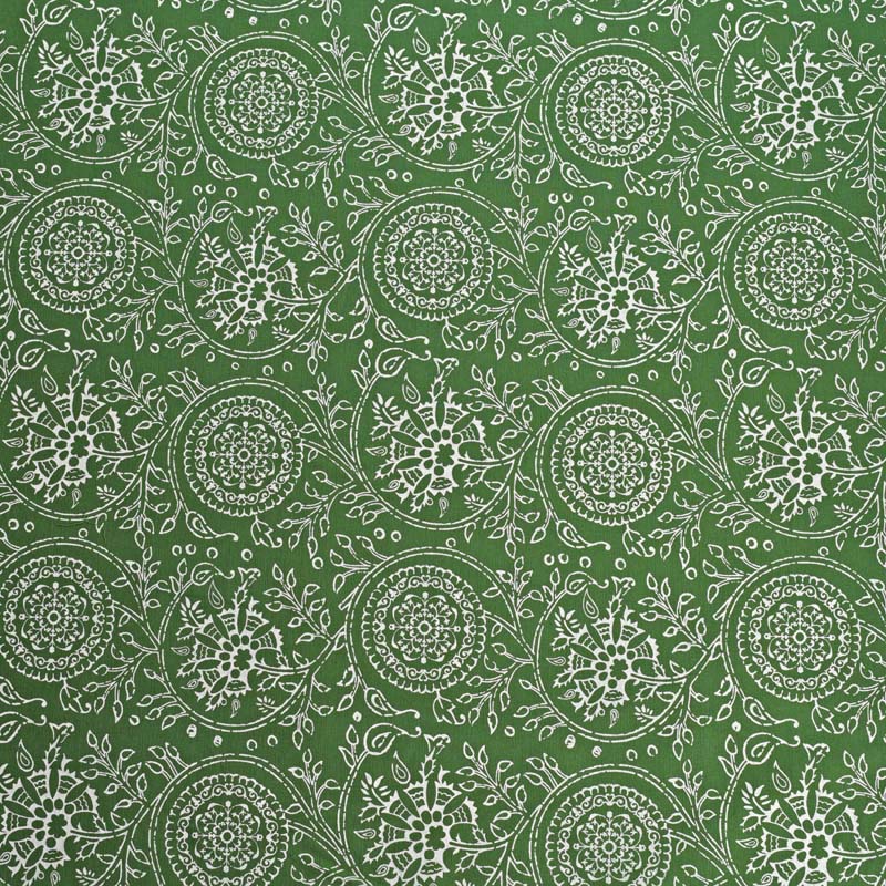 Green printed fabric, Kalamkari pattern, floral print