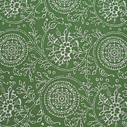 Green printed fabric, Kalamkari pattern, floral print